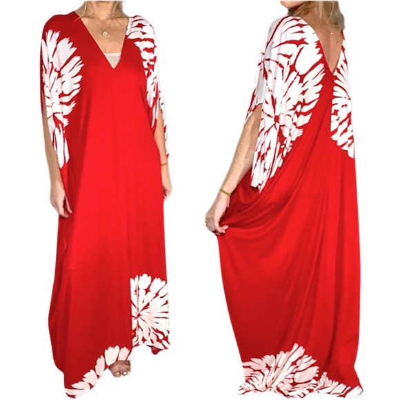 JENNAFER GRACE TIE-DYE RED & WHITE Caftan - Picture 2 of 3